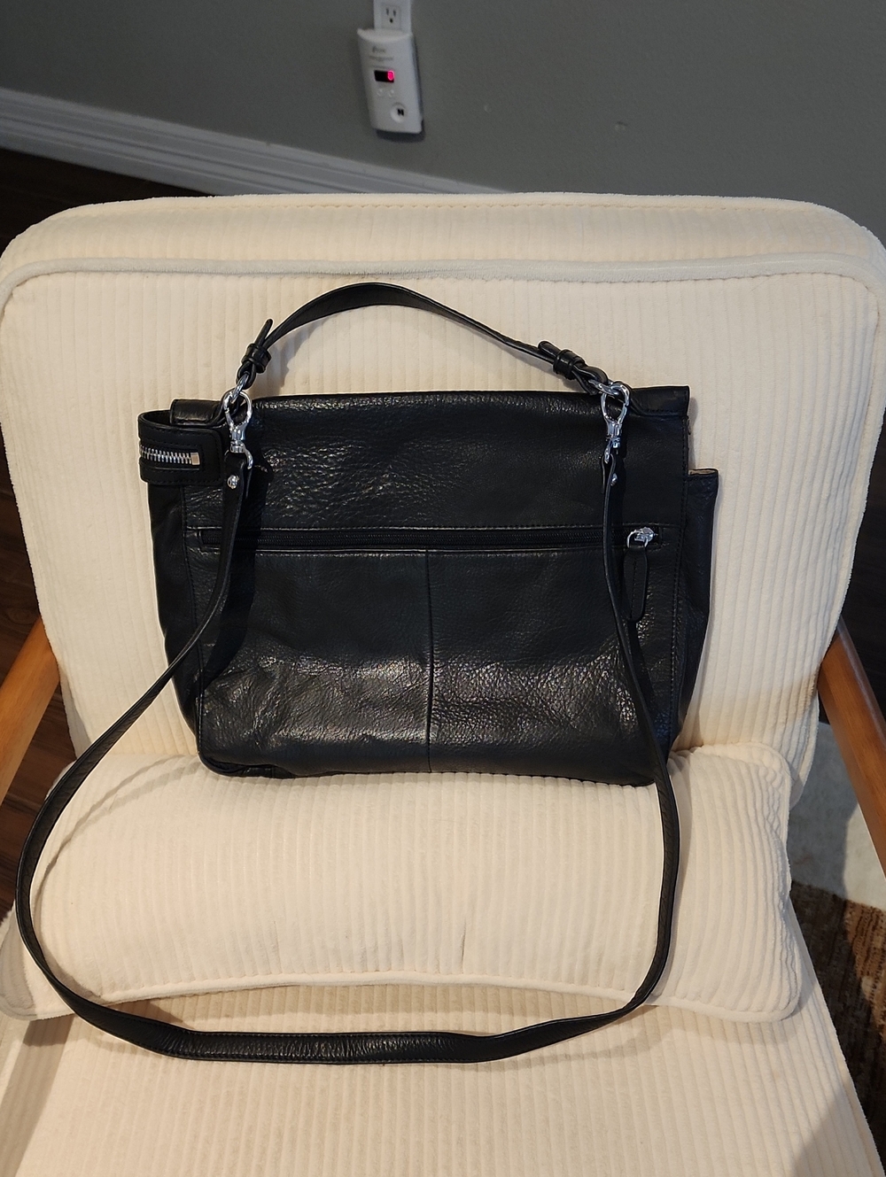 margot Black Leather Shoulder Bag with Adjustable Strap